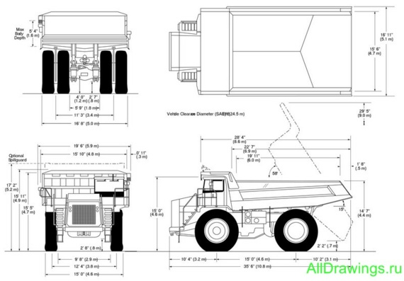 Terex TR100 (100 ton quarry dump truck) truck drawings (figures)